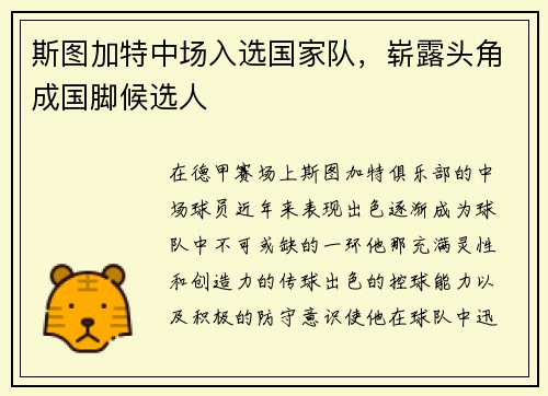 斯图加特中场入选国家队，崭露头角成国脚候选人